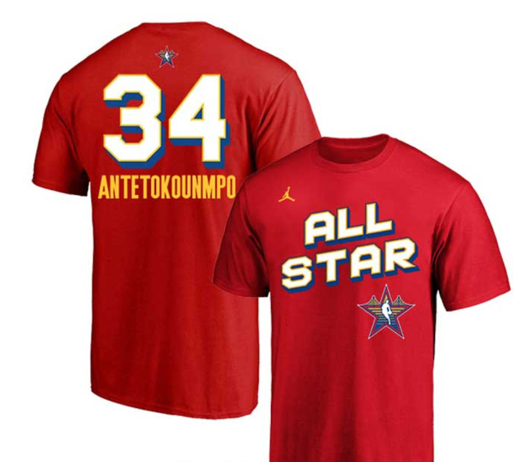 Men 2025 NBA all Star 34 Antetokounmpo red T Shirt